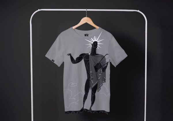 Gray T-Shirt with print of men playing Viking Music